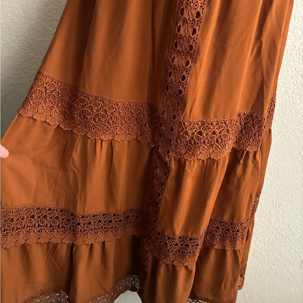 🆕Cider Rust Lace Trim Tiered Cami Maxi Dress M🆕 - Picture 8 of 16